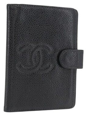CHANEL Day Planner Cover Grained Calf Skin Black Gold CC Auth 162550